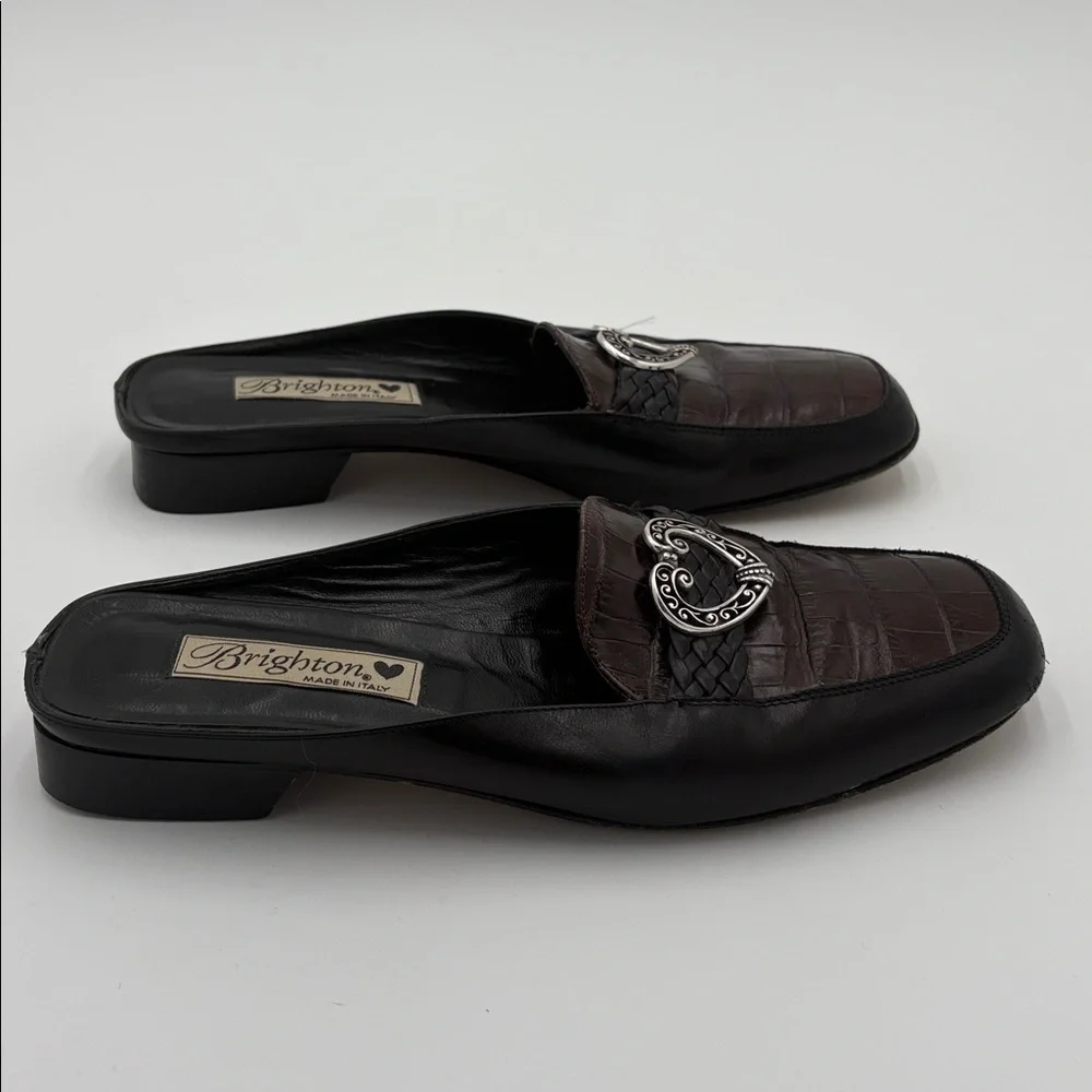 Brighton Women's Jasper Black and Brown Flats Loafers with Heart Detail